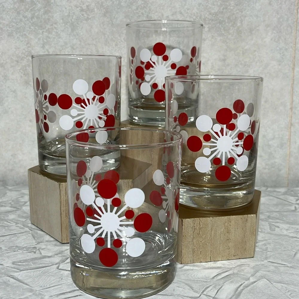 Set of 4 Crate&Barrel Atomic snowflake double old fashion glasses